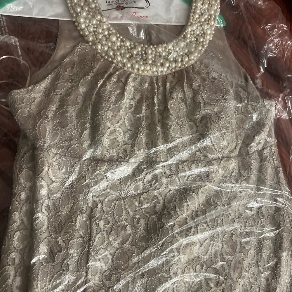 Elegant Lace Dress with Pearl Neckline